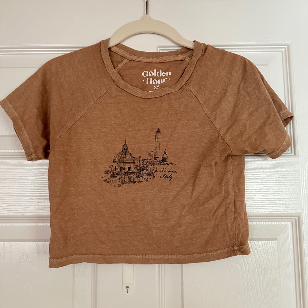 PacSun Brown Crop Top Casual Italy Print